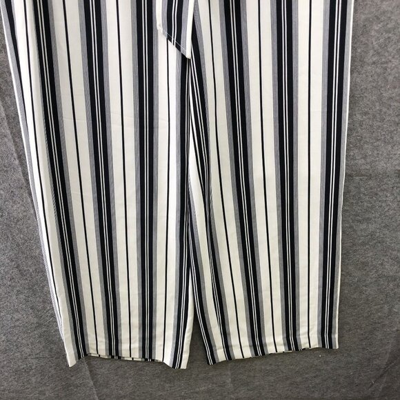 H&M Wide Leg Tie Waist Pants Womens Size 2 White Blue Stripe Beachy Culotte - Picture 4 of 9